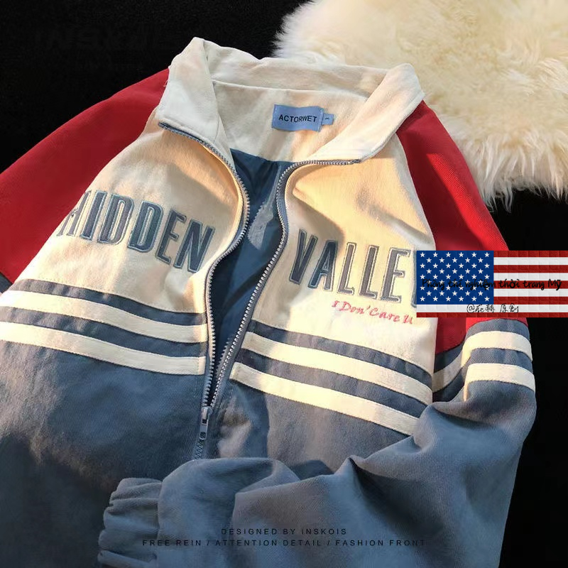 Áo Khoác Bóng Chày Thêu Chữ Phong Cách Đường Phố Mỹ Cá Tính