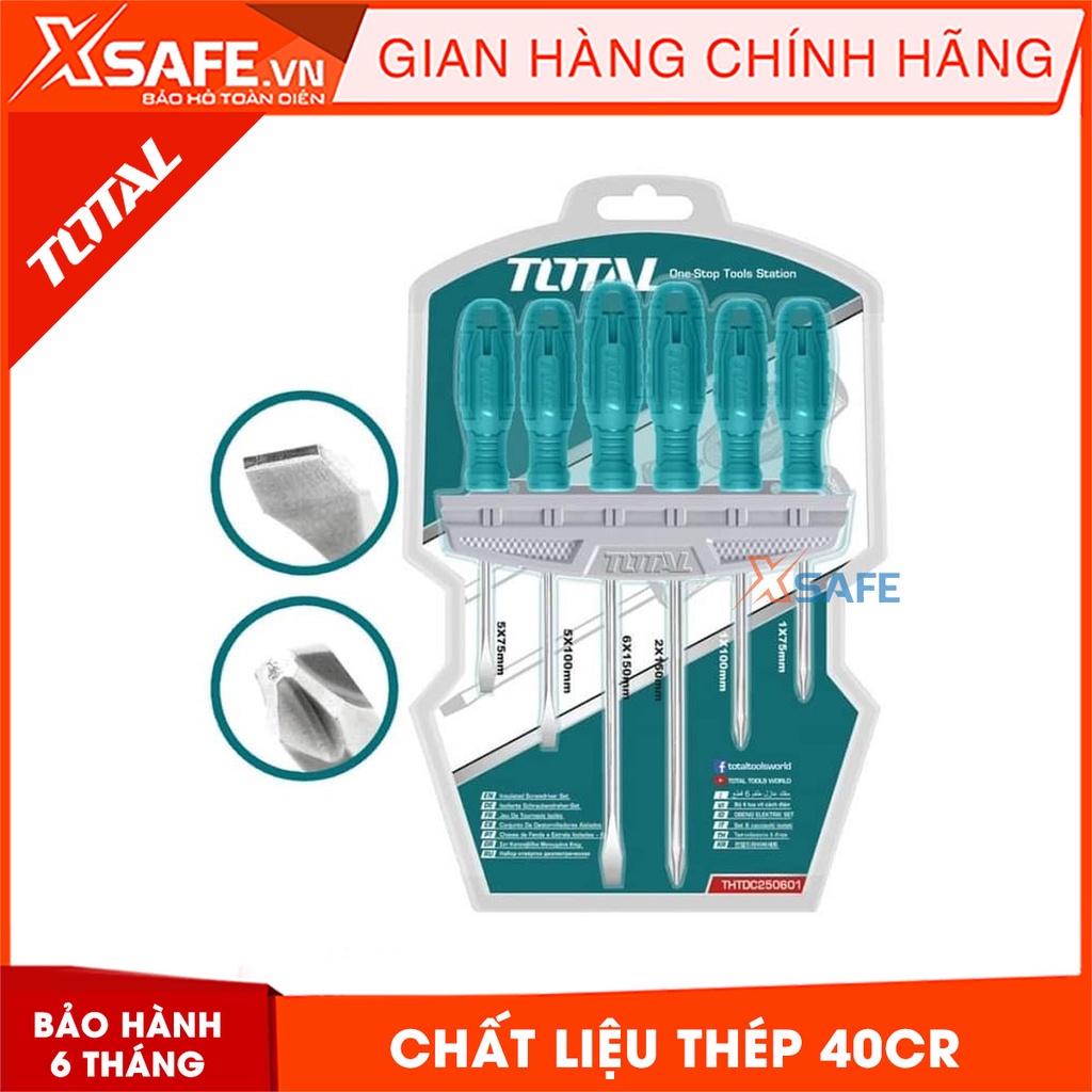 Bộ 6 tua vít dẹp và bake THTDC250601 tay cầm mới Bộ tuốc nơ vít chất liệu thép 40Cr đuôi tròn, mũi chống gỉ, tiện lợi