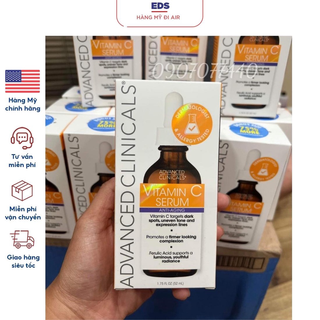 Serum dưỡng và làm sáng da chống lão hóa và thâm nám Vitamin C Advanced Clinicals của Mỹ - EDS Hàng Mỹ