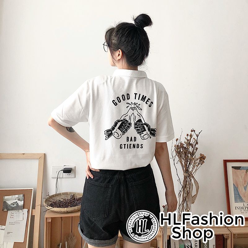 Áo polo thun cổ trụ 2 chai bia good time nam nữ, áo thun size có cổ HLFashion