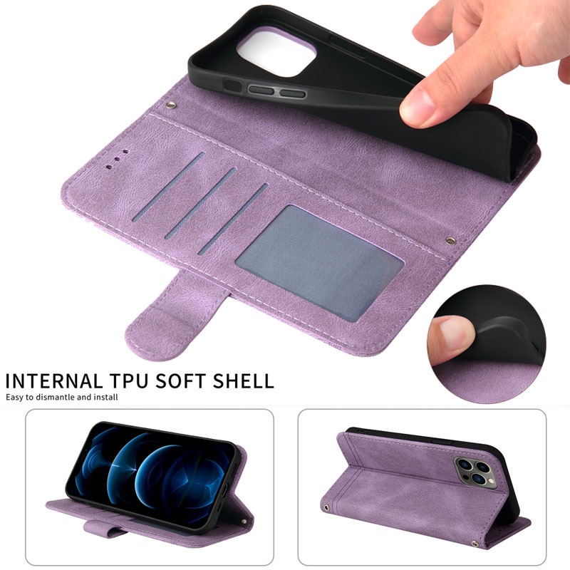 Bao da điện thoại nắp lật có ngăn đựng thẻ và dây đeo thích hợp cho For IPHONE 11 12 13 PRO MAX MINI