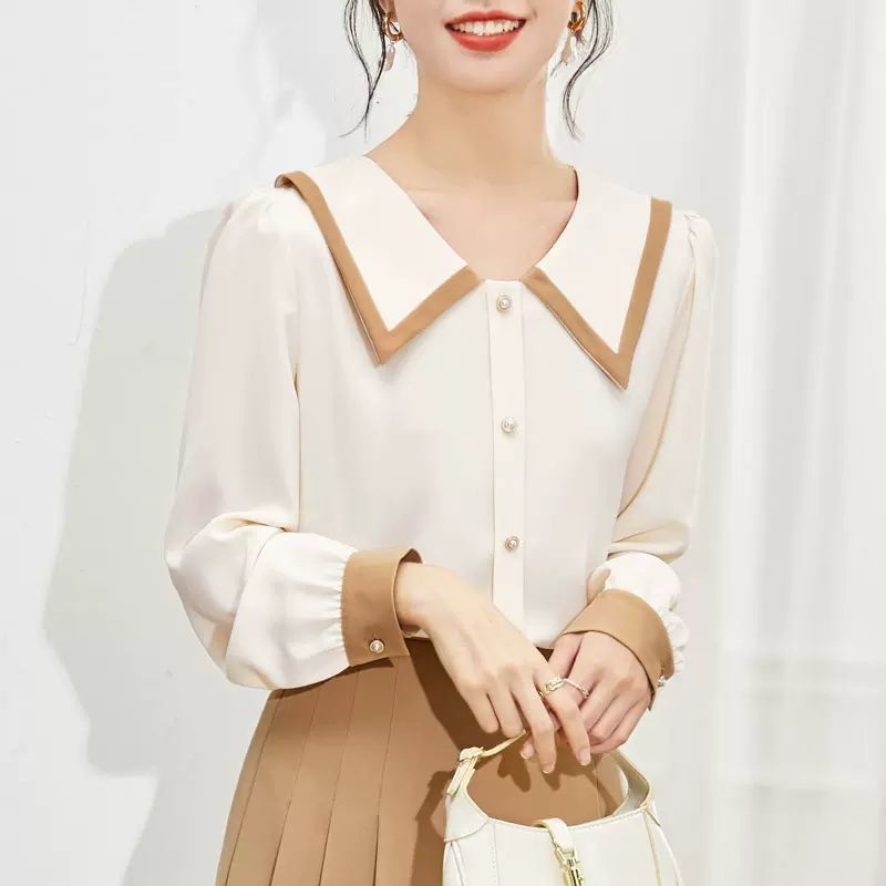 Áo Sơ Mi Tay Dài Cổ Búp Bê Phong Cách Hàn Quốc Cho Nữ