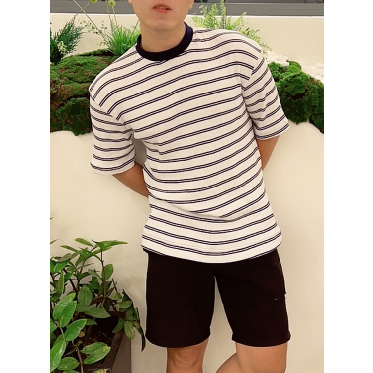 Áo thun Stee Cổ ôm Sọc ngang B&amp;W CVC - Giá sỉ Unisex