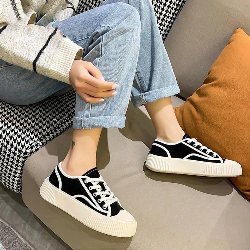 Giày thể thao nữ độn đế sần hot trend , giày thể thao kiểu dáng hang quốc mũi sò