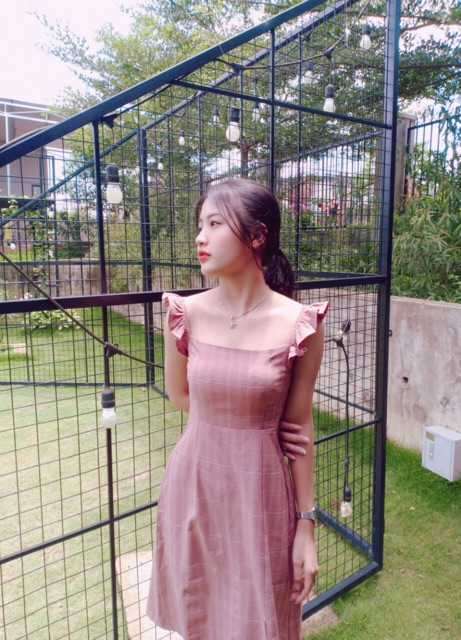 Đầm kẻ tay cánh tiên hai màu siêu yêu ẢNH TỰ CHỤP