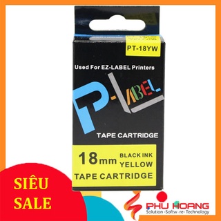 Nhãn in Casio PT-18YW, chữ đen nền vàng, khổ rộng 18mm