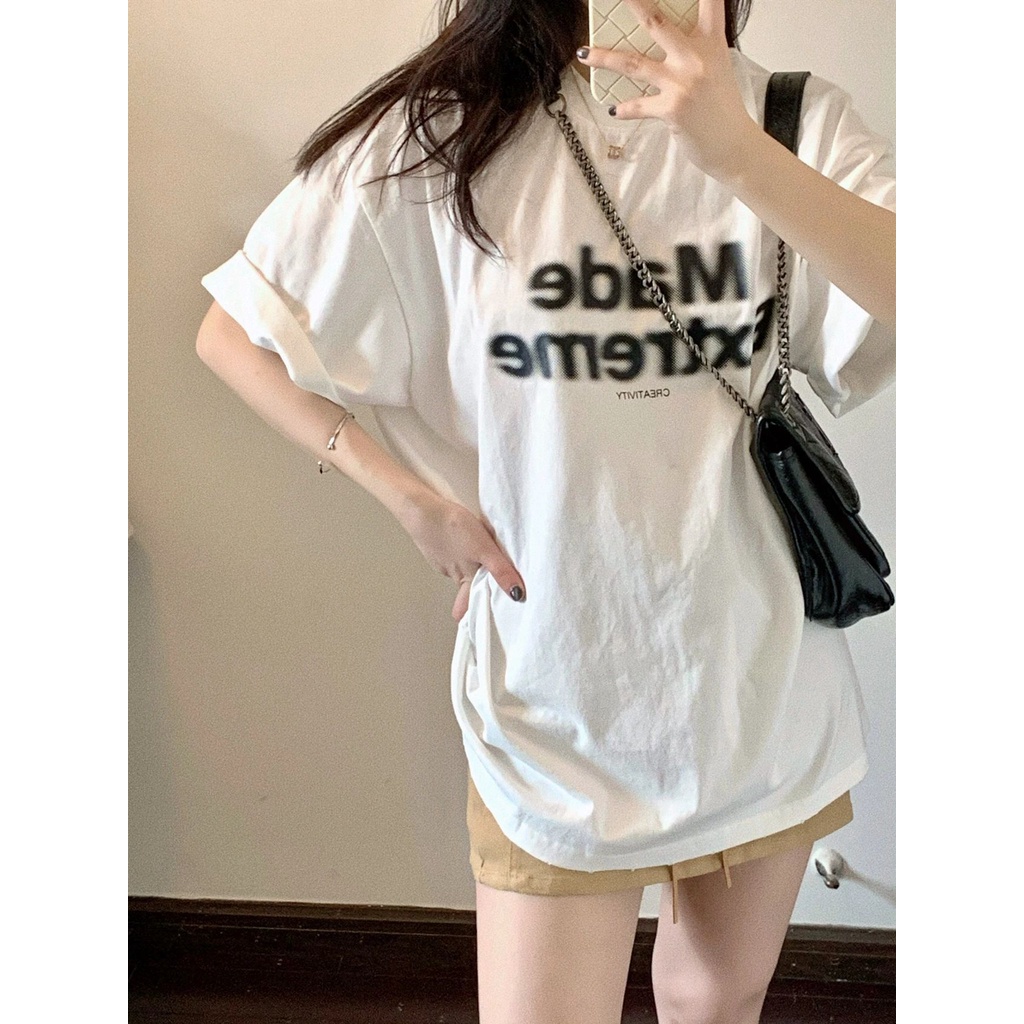 Áo Thun Dáng Dài Rộng Cổ Tròn Thiết Kế Mới Đơn Giản Thời Trang Mùa Hè Theo Phong Cách Hàn Quốc Dành Cho Nữ 3XL