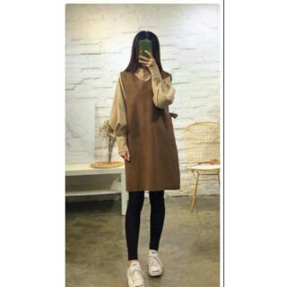 Set áo ghi lê buộc nơ + áo sơ mi màu be