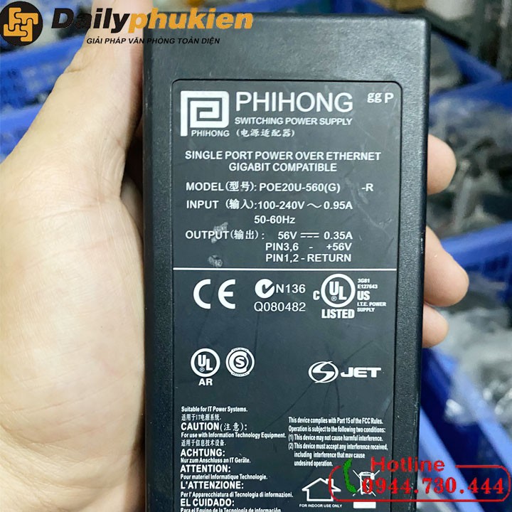 Bộ nguồn POE Phihong 56v 0.35a hàng tháo máy chính hãng dailyphukien