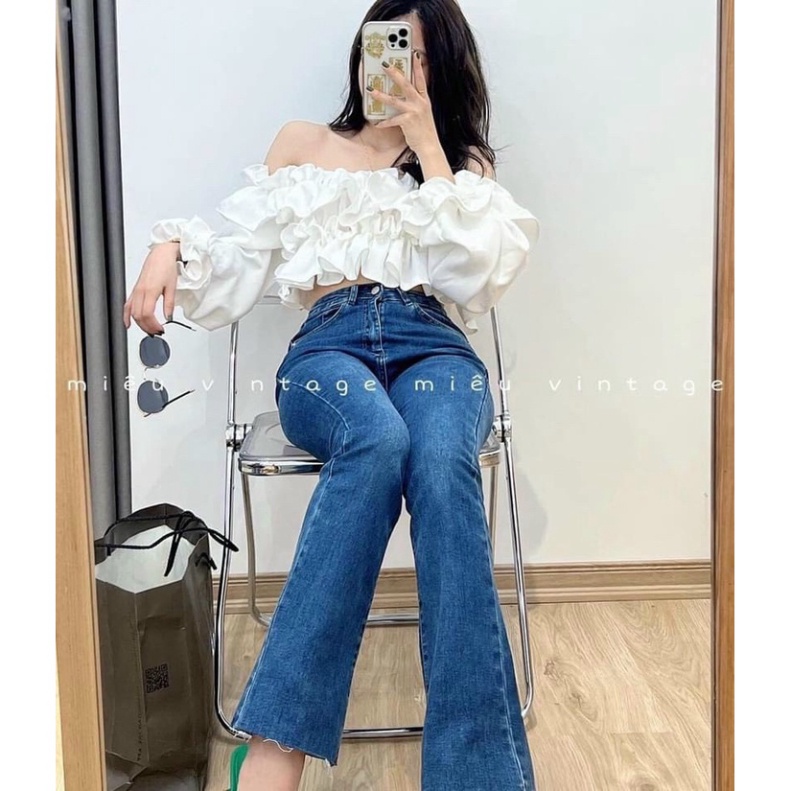 Áo trễ vai bánh bèo tiểu thư croptop chất đũi lụa mềm mại sang chảnh A646 CARINA
