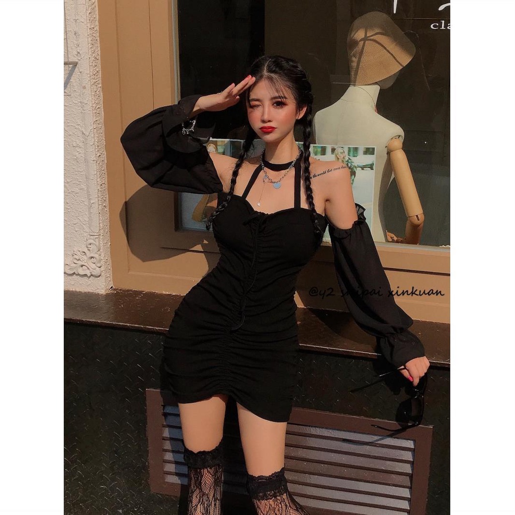 Đầm Chiffon Hở Vai Kiểu Hàn Quốc Thiết Kế Xinh Xắn Cho Nữ