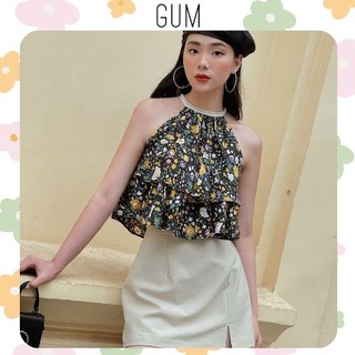 Áo yếm hoa nhí hai tầng bèo from rộng thoải mái Veralls Top by Gum - Gum Tailor