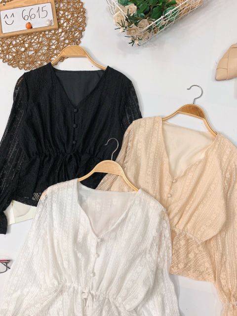 Áo ren peplum nút bọc