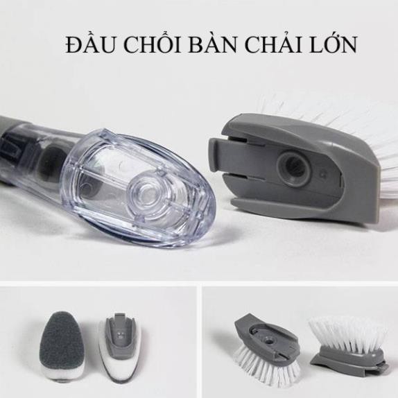 Bàn chải cọ rửa đa năng tự động xịt nước - Dụng cụ cọ rửa nồi, chảo cầm tay cán dài, có bọt biển - Time365