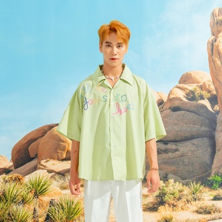 Áo sơ mi nam tay ngắn cổ danton màu xanh mint dáng rộng Y218 Yours Shirt
