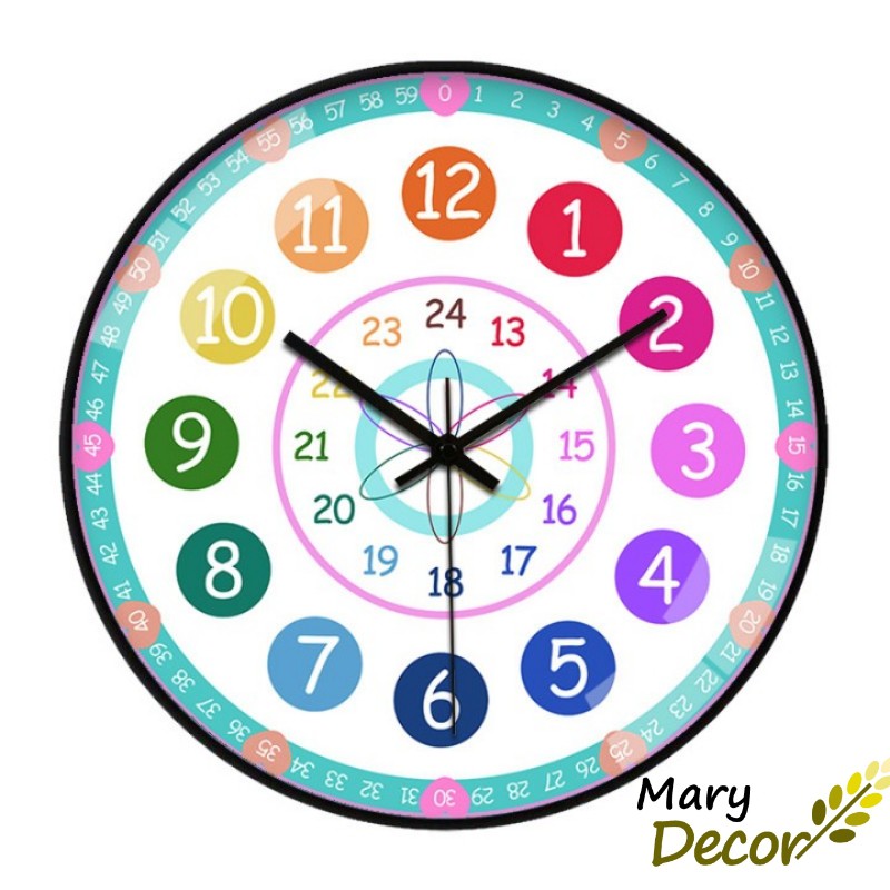 [SALE GIÁ HỦY DIỆT 30cm ] Đồng hồ treo tường quartz cao cấp kim trôi Hình khối Màu sắc cho phòng bé Mary Decor