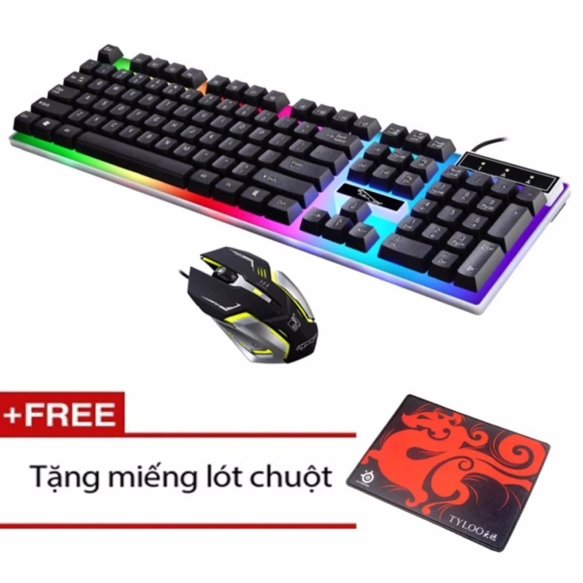 Combo Bàn Phím LED Giả Cơ G21 Và Chuột Chơi Game K1 (Đen) + Tặng Kèm Lót Chuột - NK