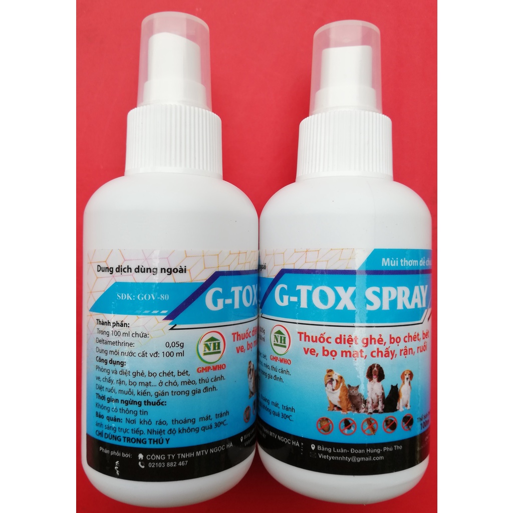 1 lọ G-TOX SPRAY 100 ml chuyên dùng để diệt ghẻ, bọ chét, bét ve, bọ mạt chấy, rận, ruồi trên gia súc, gia cầm, chó mèo