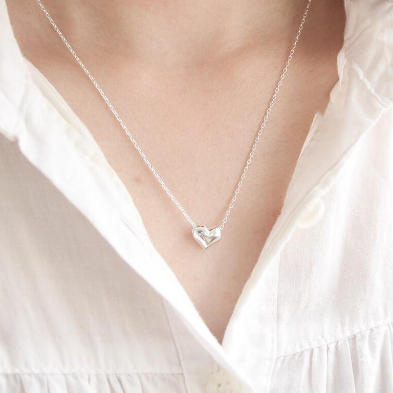 Dây Chuyền Basic Bạc Ta S925 Cao Cấp CaoBac Silver TIm Phồng Trơn Đơn Giản, Thanh LỊch, Sang Trọng Cho Bạn Gái