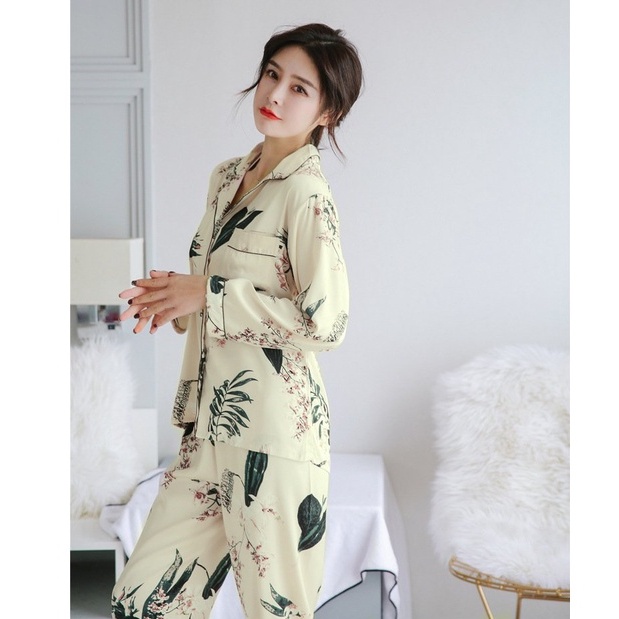 Đồ Bộ Vải Lanh Lụa Viscose Hè Thoáng Mát - Pijama mặc nhà Dài Tay IVY634