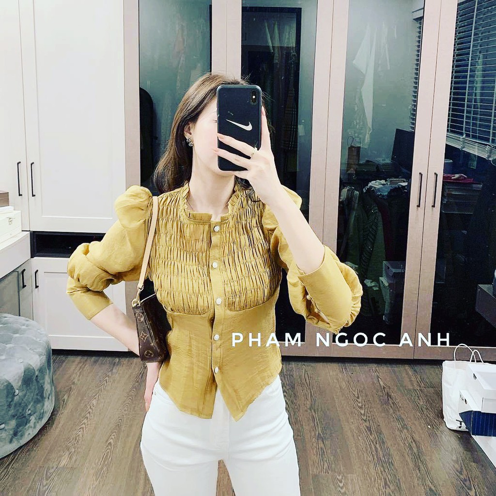 [ 𝐅𝐑𝐄𝐄 𝐒𝐇𝐈𝐏 ] Áo Vàng Nhẹ Cổ Bèo Sang Chảnh Dễ Mix phối ti tỉ đồ Chất lụa tằm qc cao cấp siêu mềm đẹp mát