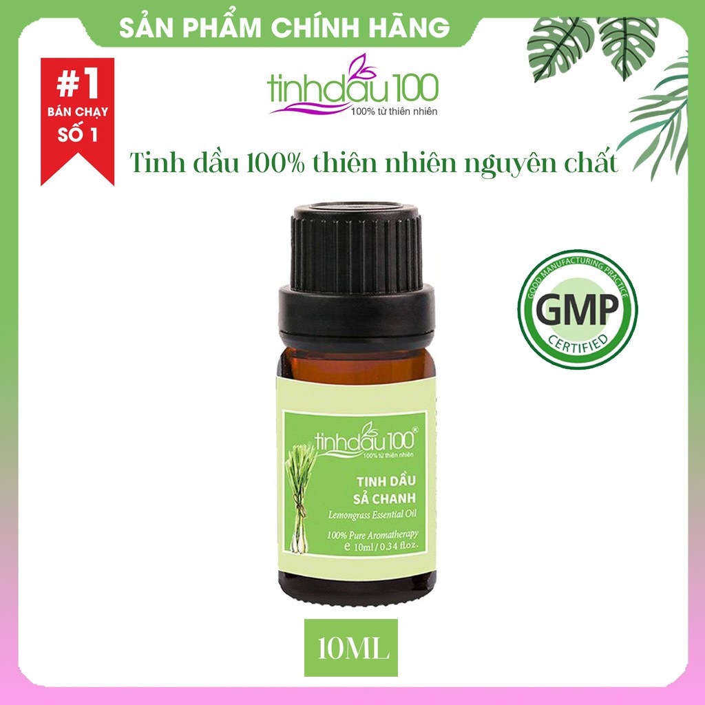 Tinh dầu sả chanh Tinh Dầu 100. Tinh dầu sả nguyên chất xông phòng thư giãn, xua đuổi muỗi, lau nhà 10ml