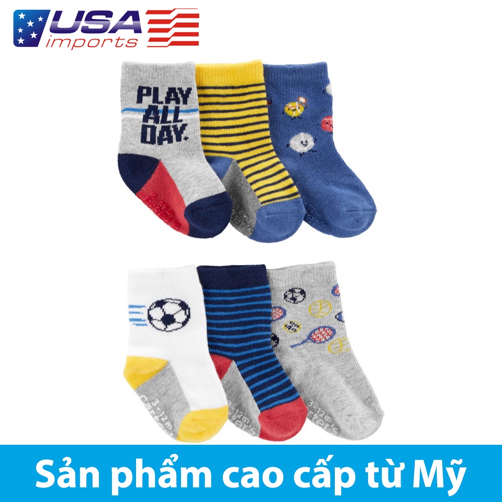 Set 6 đôi vớ vàng xanh hoạ tiết trái banh Car-tờ Auth Từ Mỹ (1N108510)