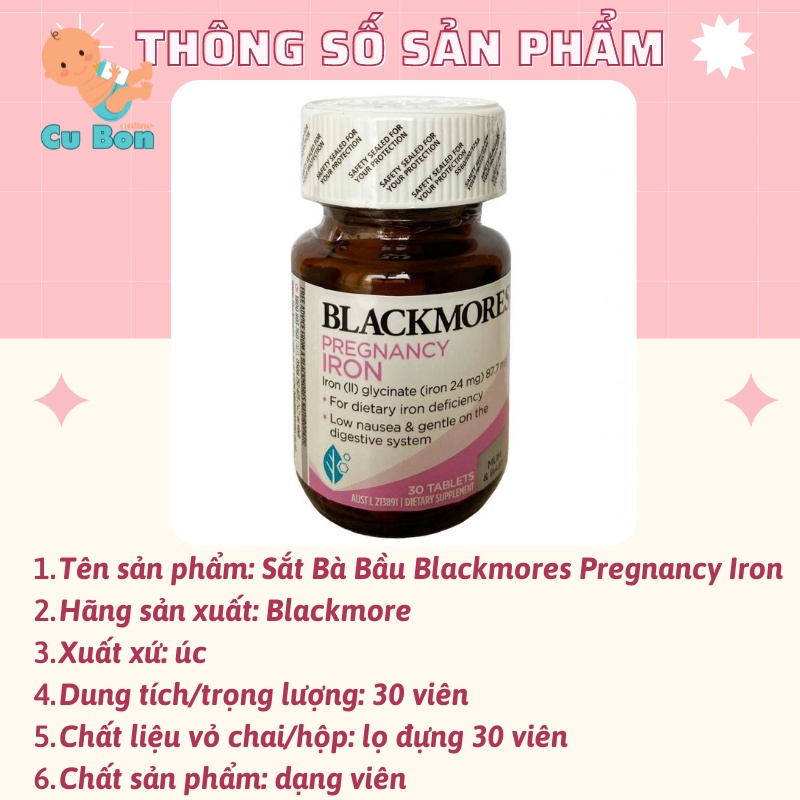 Vitamin Sắt Cho Bà Bầu Blackmores Pregnancy Iron 30 viên của Úc giúp Ngừa Thiếu Máu Không Gây Táo Bón khi mang thai