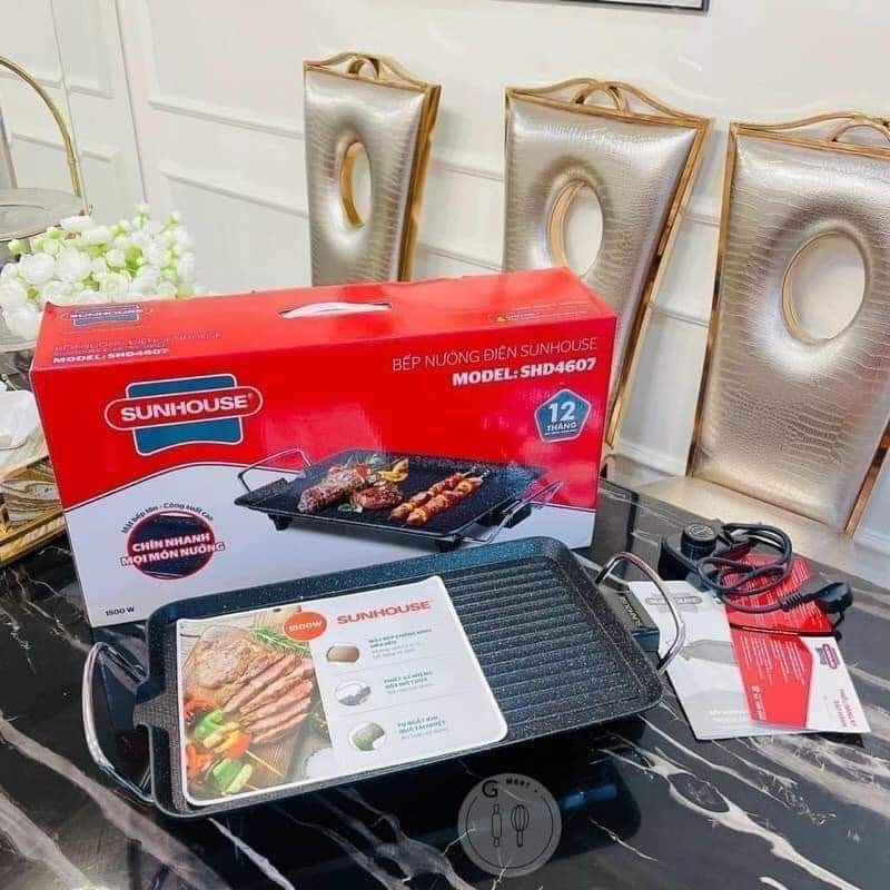 Bếp nướng điện không khói Sunhouse, vỉ nướng điện đa năng, BBQ, thịt, rau củ