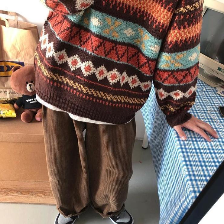 Áo Sweater Dệt Kim Dày Dặn Dáng Rộng Phong Cách Thời Trang Hàn Quốc Cho Nam Giới
