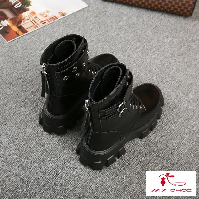 M & X ~  Giày Bốt Martin Đế Dày Mũi Tròn Có Dây Kéo Phía Sau Phong Cách Mới 2022 Hợp Thời Trang Cho Nữ