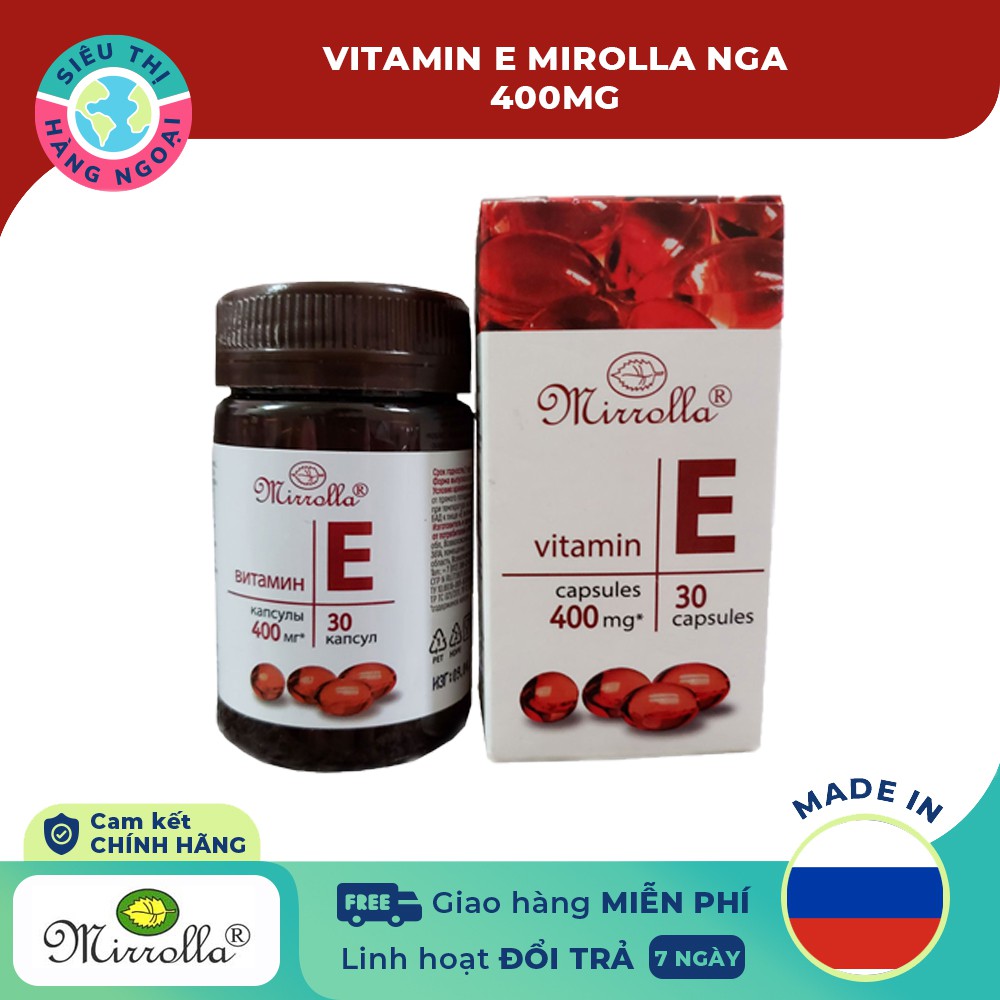 Vitamin E Đỏ Nga Mirrolla 400mg Hộp 30 Viên  [Hàm lượng vitamin E lên tới 400mg] | BigBuy360 - bigbuy360.vn
