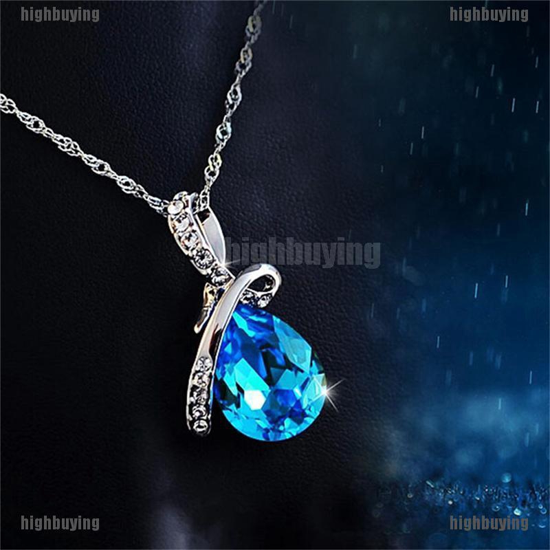 Vòng cổ Mạ Bạc Mặt Đá Pha Lê Xanh Hình Giọt Nước