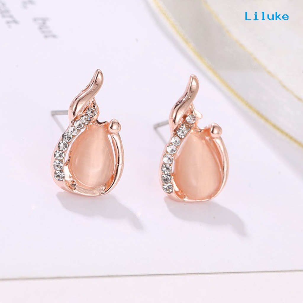 Bộ 2 Vòng cổ + Đôi Khuyên Tai Mặt Đá Hình Giọt Nước Thời Trang Cho Nữ