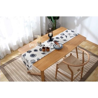 Khăn trải bàn dài tam giác vải bố hình vỏ ốc, vỏ sò