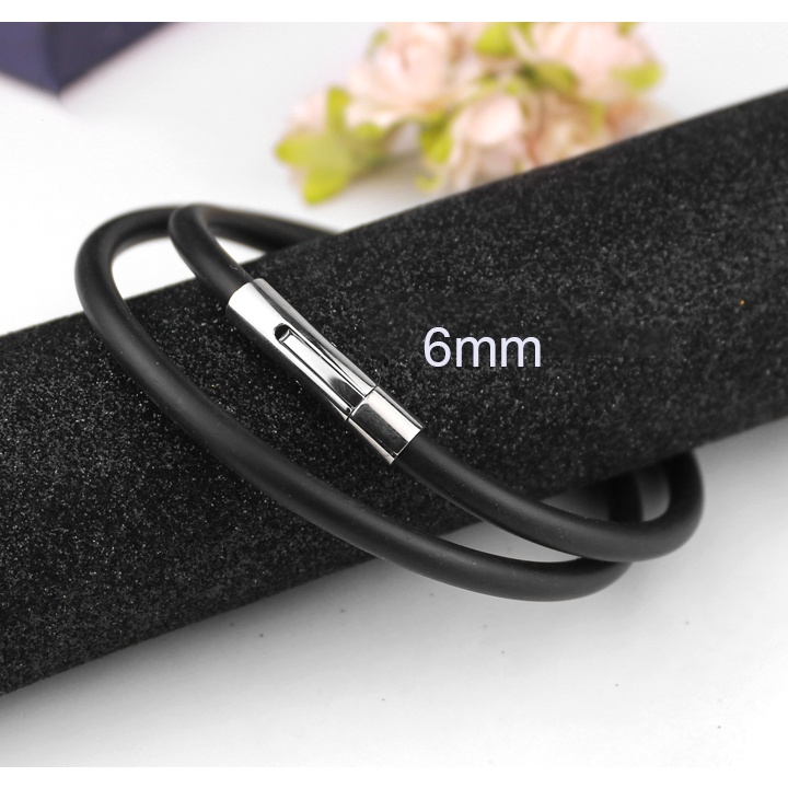 Sỉ Dây chuyền nam cao su cao cấp loại to 6mm bóng mịn khóa gài đóng chốt 2 đầu siêu bền