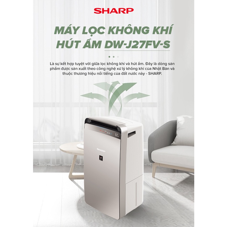 [Mã ELHA10 giảm 6% đơn 5TR] Máy hút ẩm và lọc không khí Sharp DW-J27FV-S (68m2)