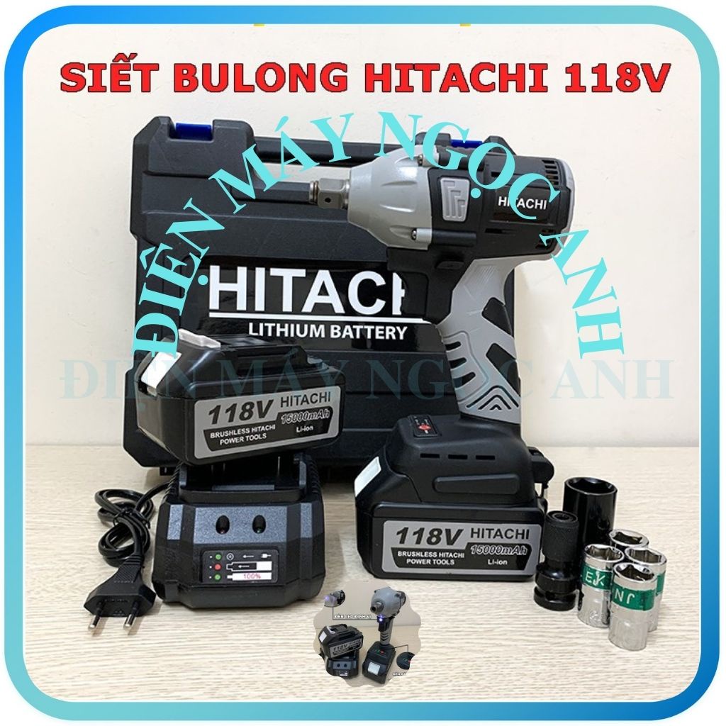 Máy siết bulong pin bắn vặn bắt siết bu lông total không chổi than chính hãng HITACH 118V 100% đồng- 2 Pin Chuẩn 10 Cell