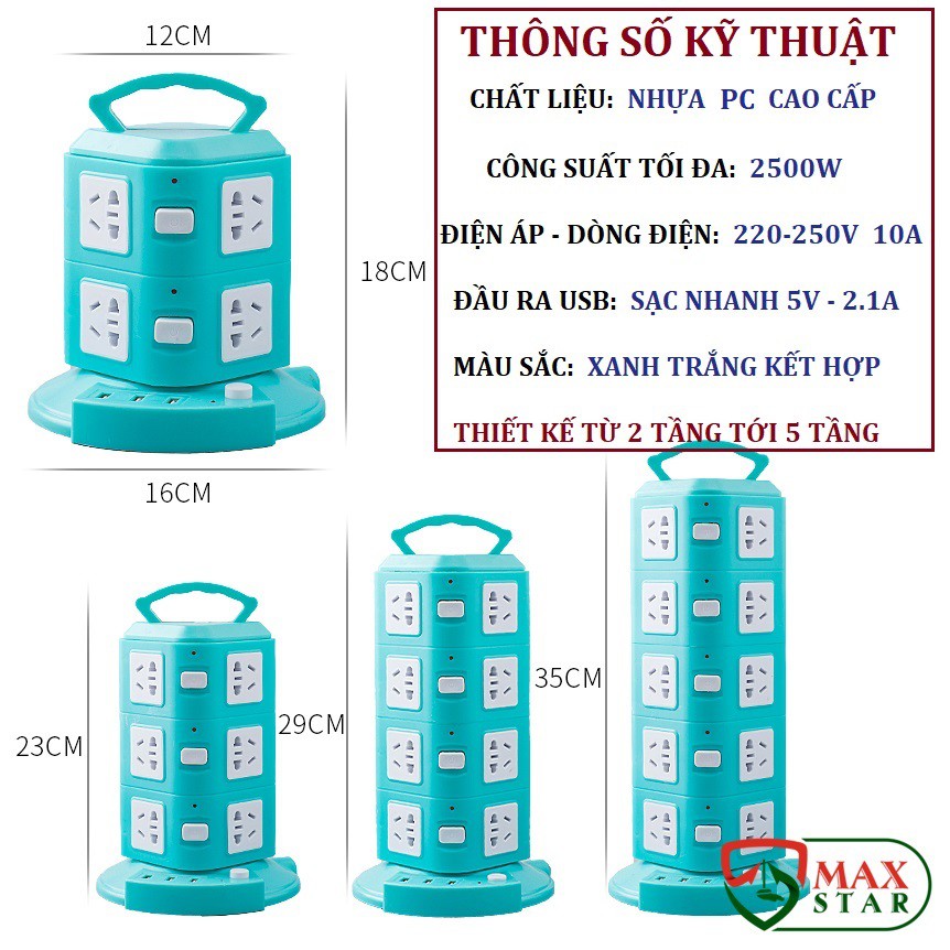 Ổ điện USB nhiều tầng đa năng thông minh chịu tải chống giật chống nước công suất lớn cao cấp chính hãng ✅