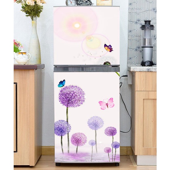 Decal dán trang trí tủ lạnh mẫu Bồ Công Anh Tím- Chất lượng cao - chống thấm