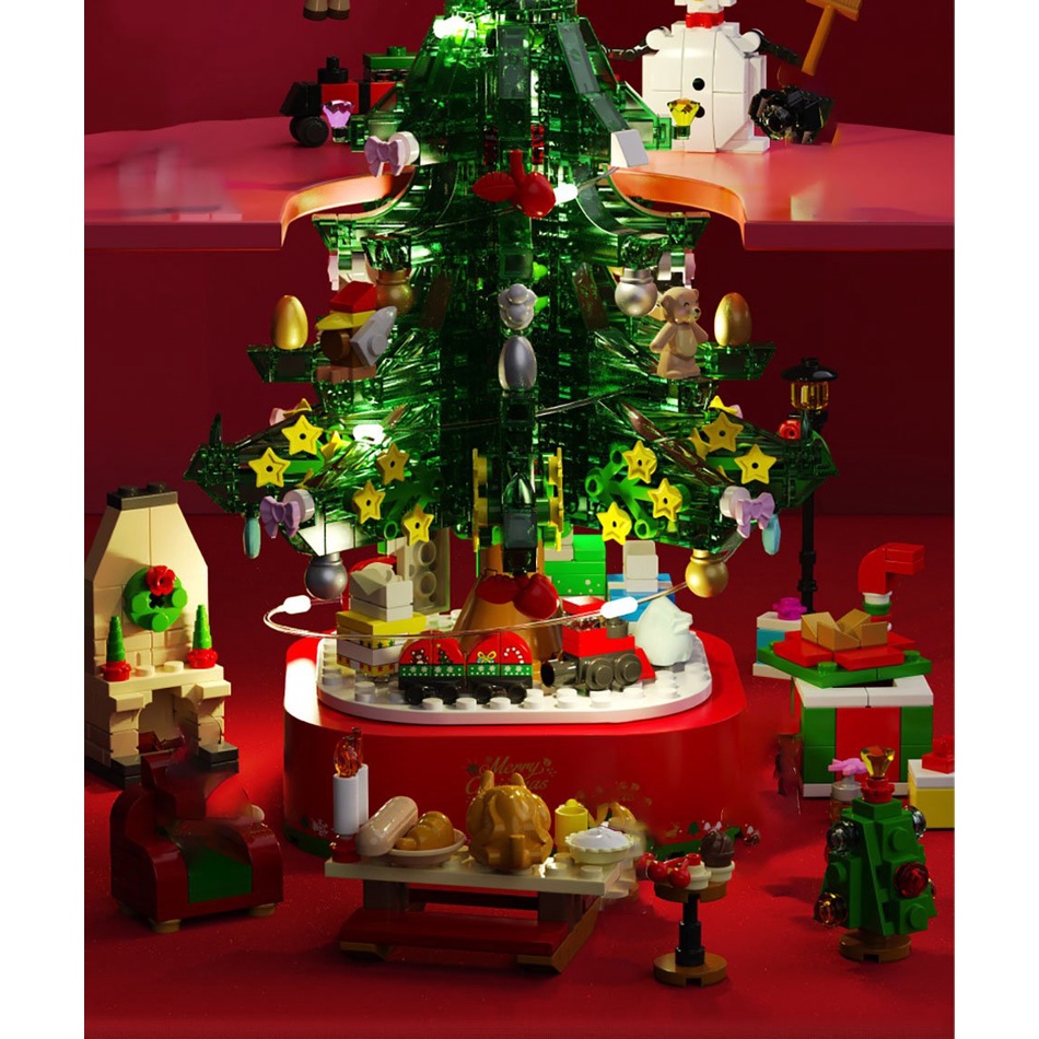 Lắp ráp mô hình noel Christmas Party sembo 601164 bữa tiệc party dưới cây thông noel có nhạc và đèn