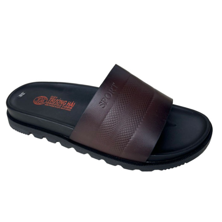 Dép nam da bò cao cấp quai ngang một bản Trường Hải màu nâu DN166