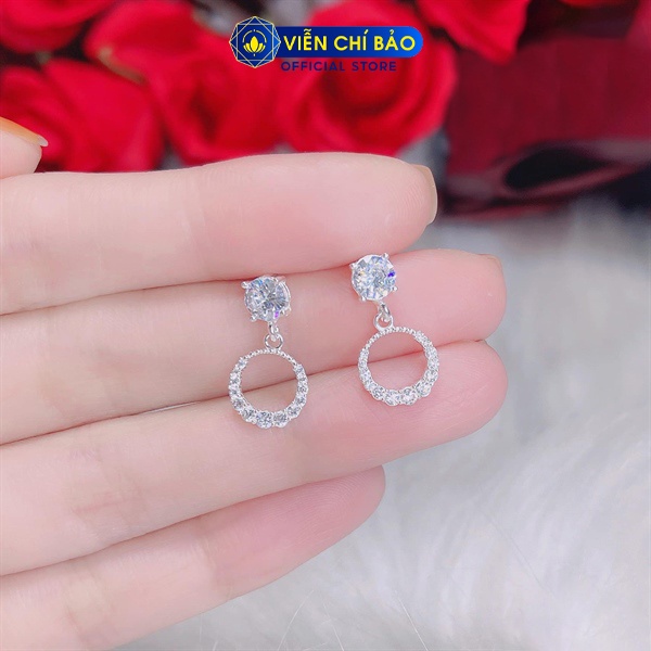 Bông tai bạc nữ tròn móc đá trắng chất liệu bạc S925 thời trang phụ kiện trang sức nữ Viễn Chí Bảo B400001