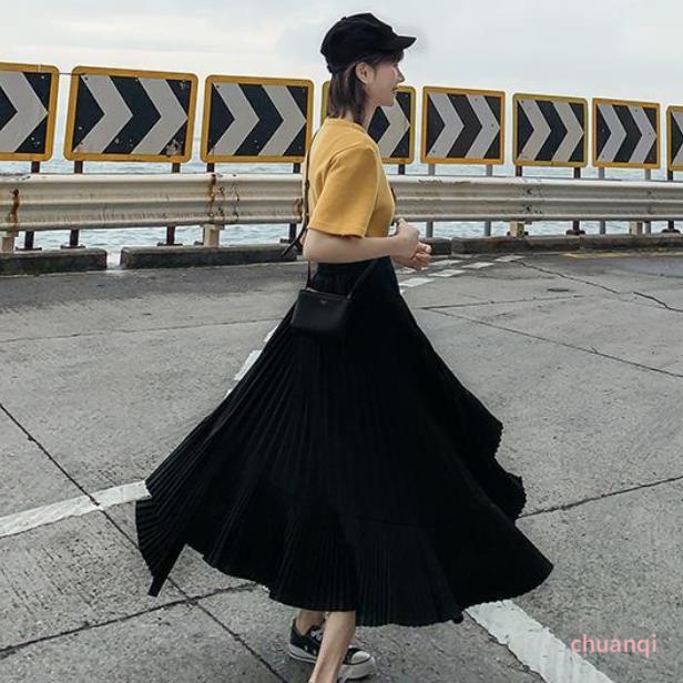 Chân Váy Chữ A Dáng Dài Xếp Ly Lệch Tà Chất Liệu Chiffon Thời Trang Xuân Thu Mới Cho Nữ