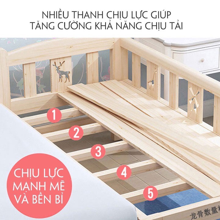 Giường Trẻ Em, Giường Trẻ Em Thông Minh, Giường Cũi Trẻ Em Gỗ Thông Cao Cấp (150*70*40)