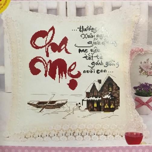 Vỏ gối thêu chữ thập (mẫu 1)