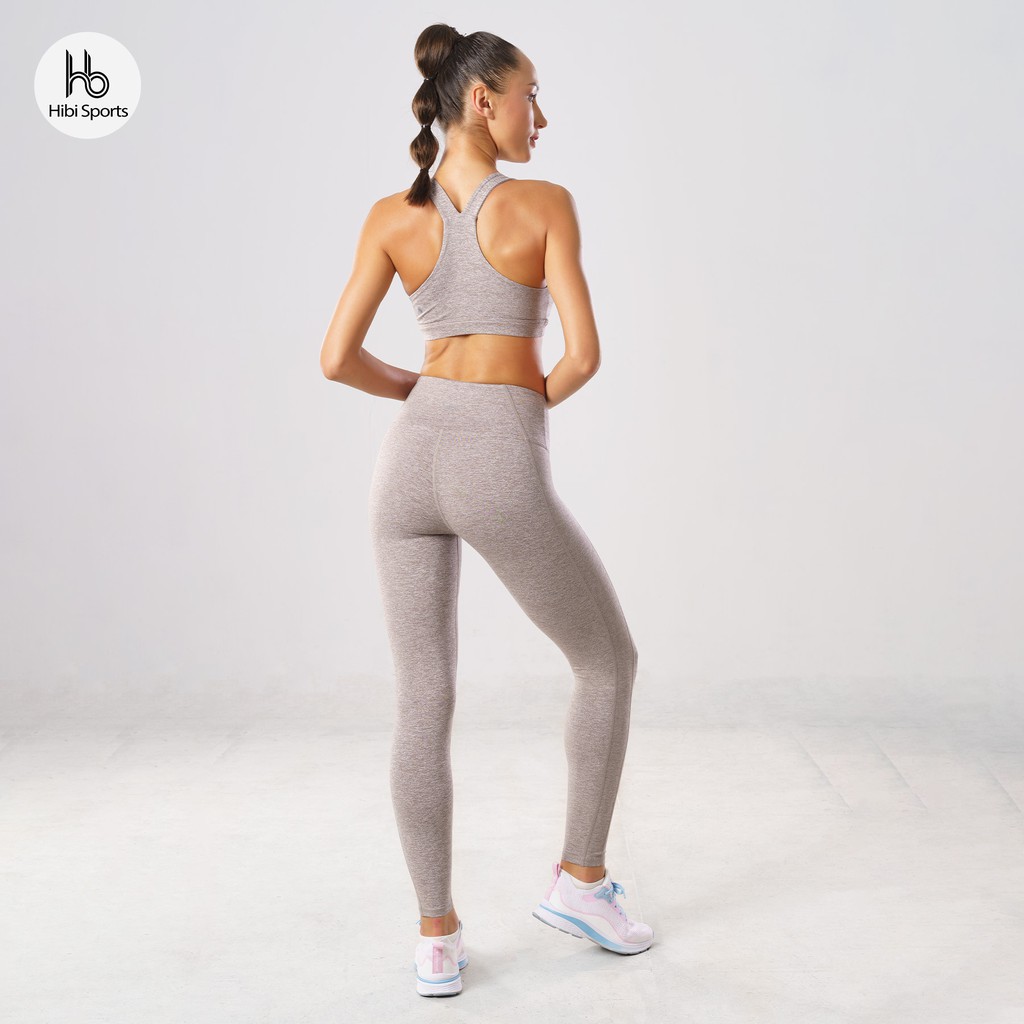 Set đồ tập yoga nữ Hibi Sports H135, áo bra thể thao ba lỗ 2 dây cổ tim, quần lưng cao, kèm mút nâng ngực