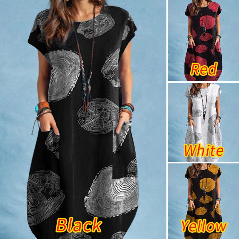 Đầm ZANZEA tay ngắn cổ tròn in họa tiết thời trang dành cho nữ