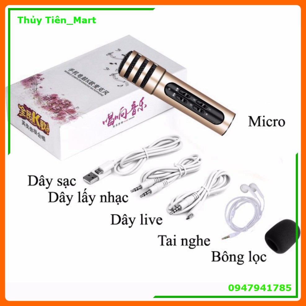 Micro livestream T2K Shop C7 (Loại 1, đủ phụ kiện) Thu Âm Hát Karaoke Livestream 3 in 1