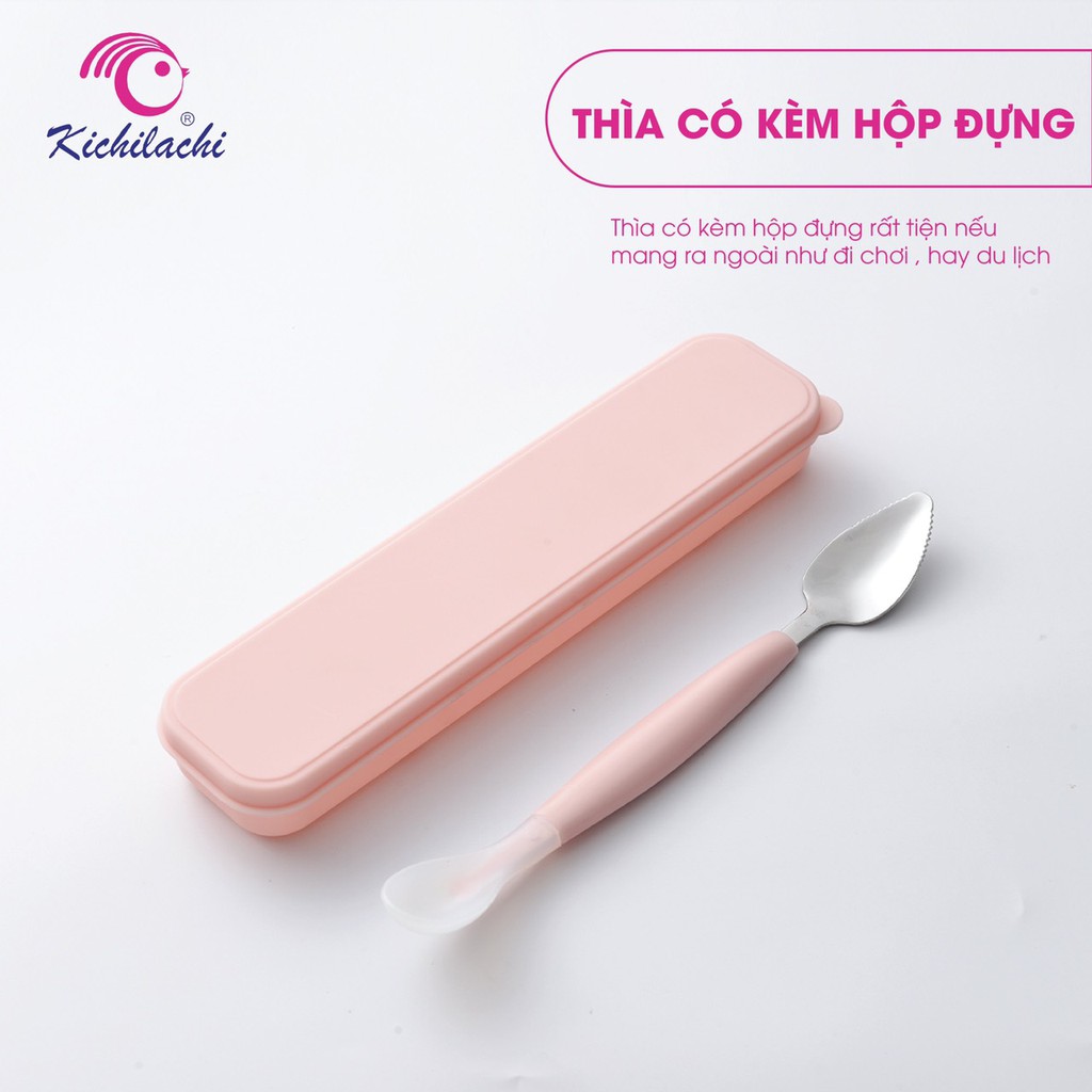 Thìa Nạo Nhỏ Hoa Quả Kichilachi Cho Bé Ăn Dặm Tích Hợp 2 Đầu Silicon Và Inox Tiện Dụng